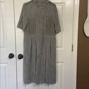Vintage 1980s Laura Penny Gray Utility Midi Dress Made in Japan Size M